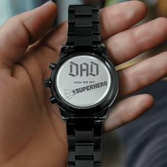 Black Chronograph Watch with Engraved Design for DAD - “You're My #1 Superhero”