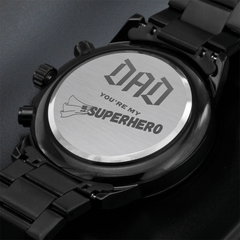 Black Chronograph Watch with Engraved Design for DAD - “You're My #1 Superhero”