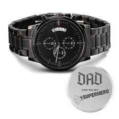 Black Chronograph Watch with Engraved Design for DAD - “You're My #1 Superhero”