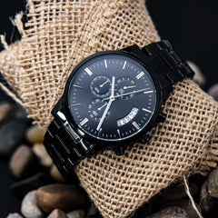 Customizable Engraved Black Chronograph Watch — A Perfect Gift For That Special Someone