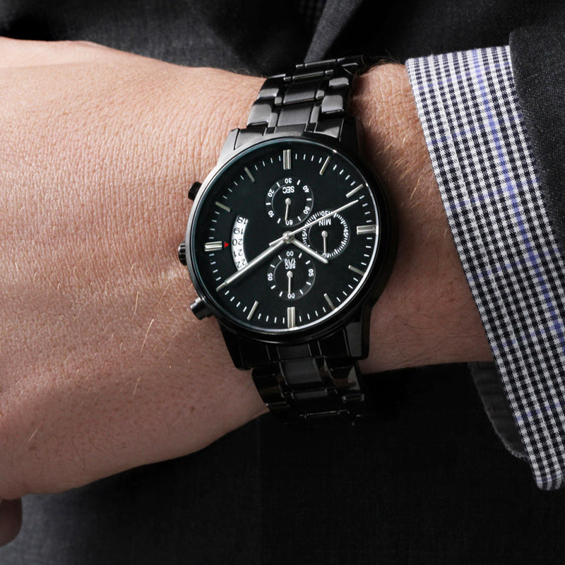 Customizable Engraved Black Chronograph Watch — A Perfect Gift For That Special Someone