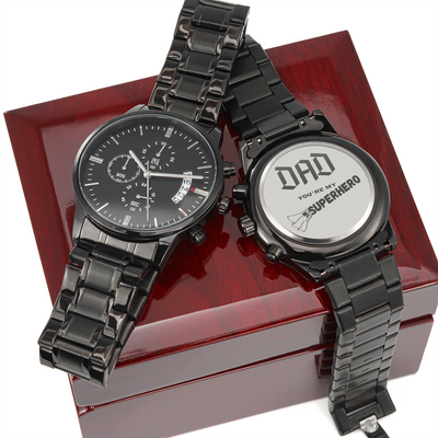Black Chronograph Watch with Engraved Design for DAD - “You're My #1 Superhero”