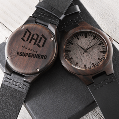 Premium Sandalwood Engraved Watch for Dad – “You're My #1 Superhero”