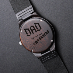 Premium Sandalwood Engraved Watch for Dad – “You're My #1 Superhero”