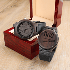 Premium Sandalwood Engraved Watch for Dad – “You're My #1 Superhero”
