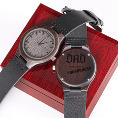 Premium Sandalwood Engraved Watch for Dad – “You're My #1 Superhero”