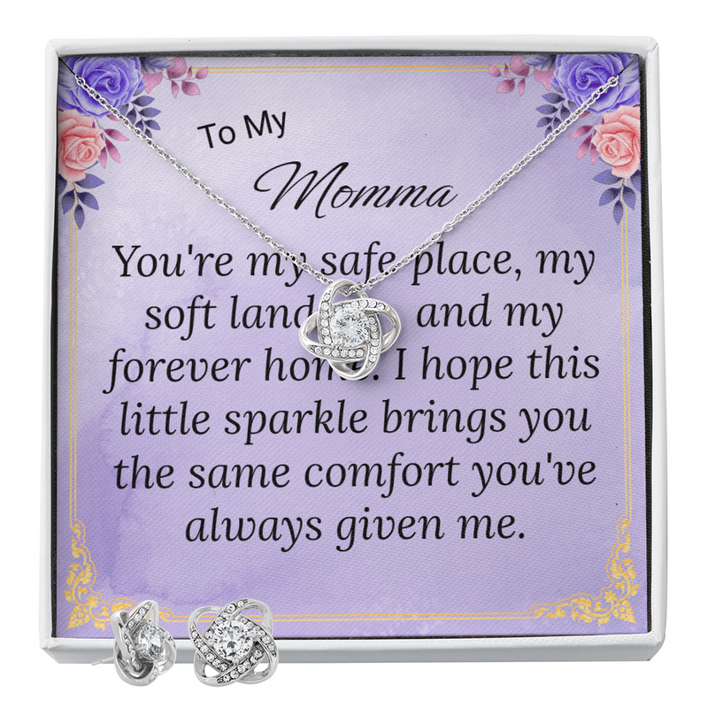 To My Momma Love Knot Necklace & Earring Set – Heartfelt Gift from Child